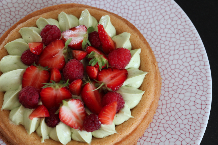 Pistachio and red Berry Tart