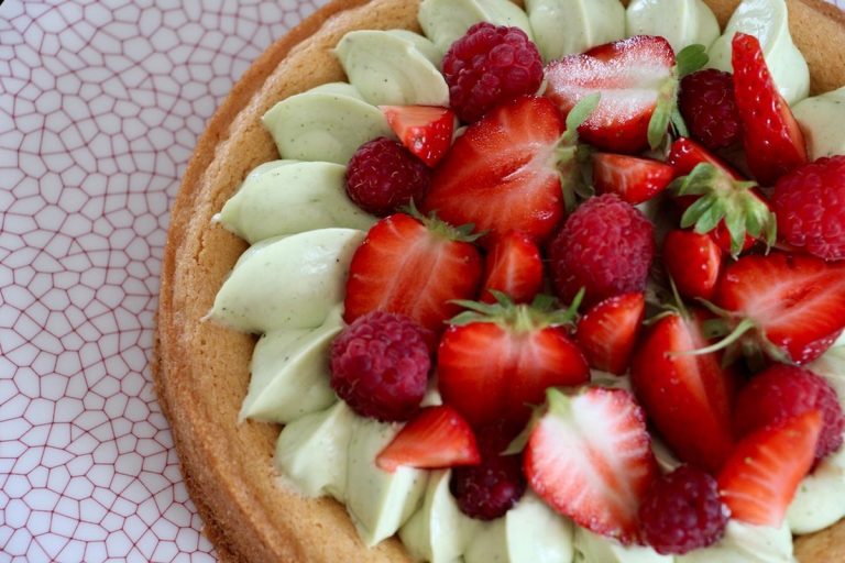 Pistachio and red Berry Tart