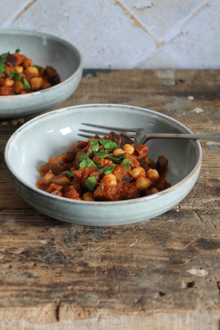 Eggplant, tomato and chickpea compote