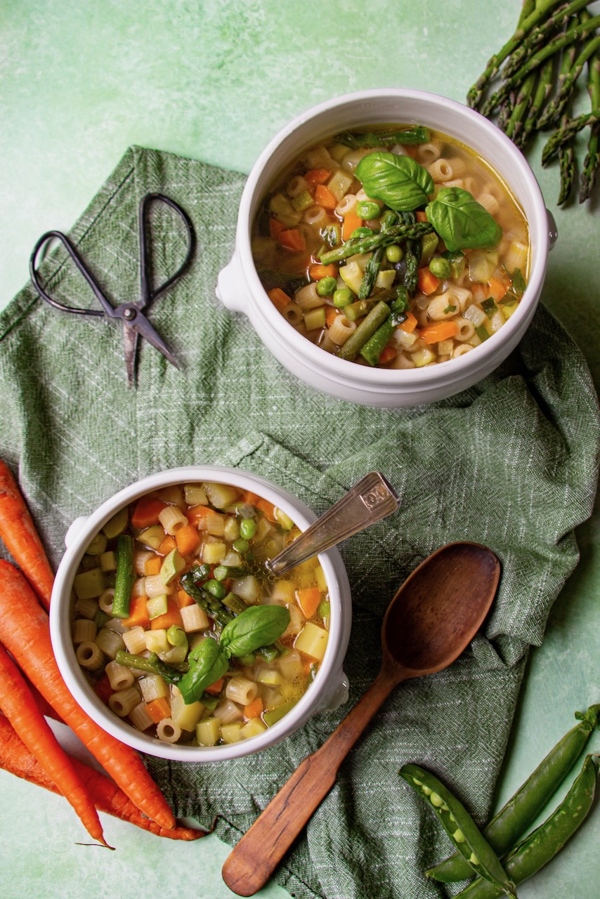 Colorful fresh vegetable soup, perfect for a spring dish with friends