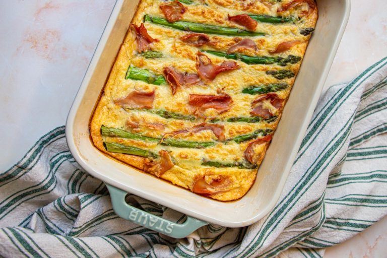 Crustless Quiche with Green Asparagus and Cured Ham
