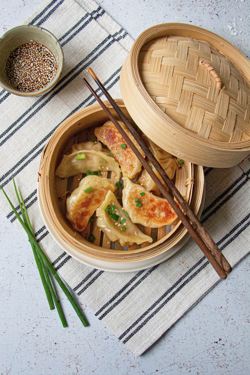 Grilled pork gyozas ready to enjoy